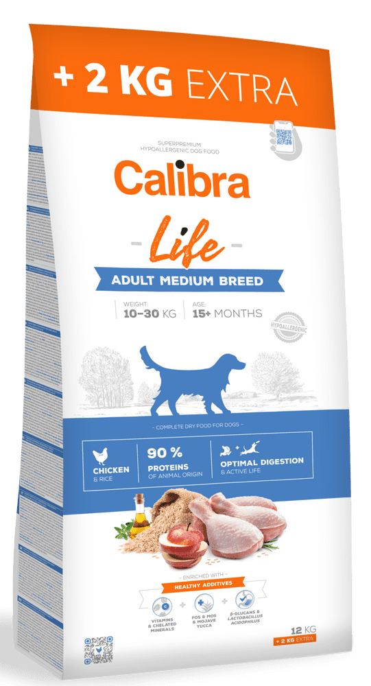 Calibra Dog Life Adult Medium Breed Chicken 12 kg + 2 kg